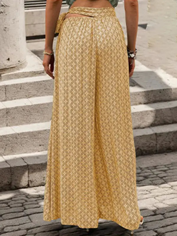 Blue Zone Planet | lace-up high-waisted printed wide-leg trousers BLUE ZONE PLANET