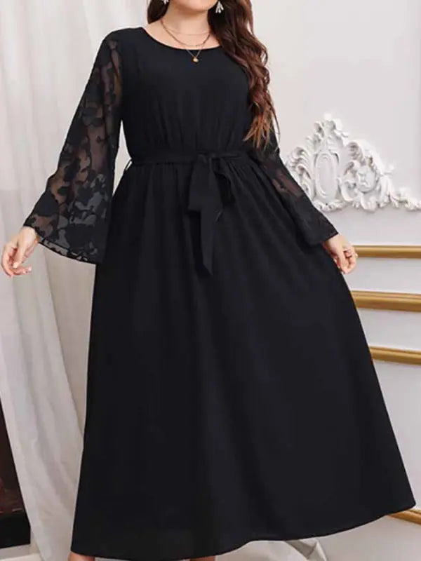 Blue Zone Planet | large size high waist black polka dot patchwork dress BLUE ZONE PLANET
