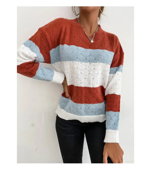 Blue Zone Planet |  loose color matching long sleeve sweater top BLUE ZONE PLANET