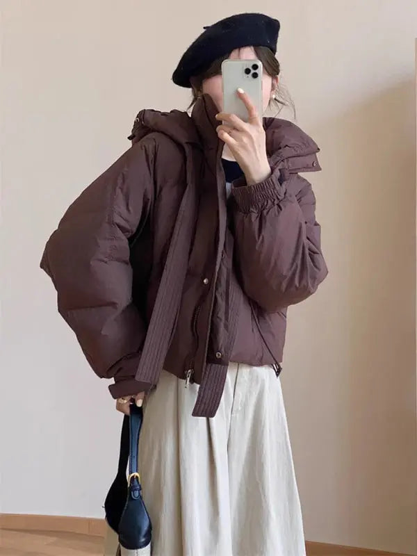 Blue Zone Planet | loose short stand collar hooded down jacket BLUE ZONE PLANET
