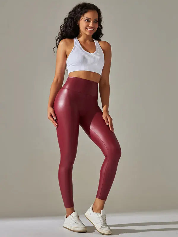 Blue Zone Planet | plus size leggings high waist tight PU leather pants colorful yoga pants BLUE ZONE PLANET