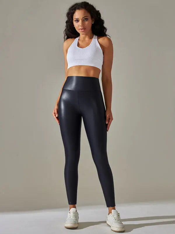 Blue Zone Planet | plus size leggings high waist tight PU leather pants colorful yoga pants BLUE ZONE PLANET