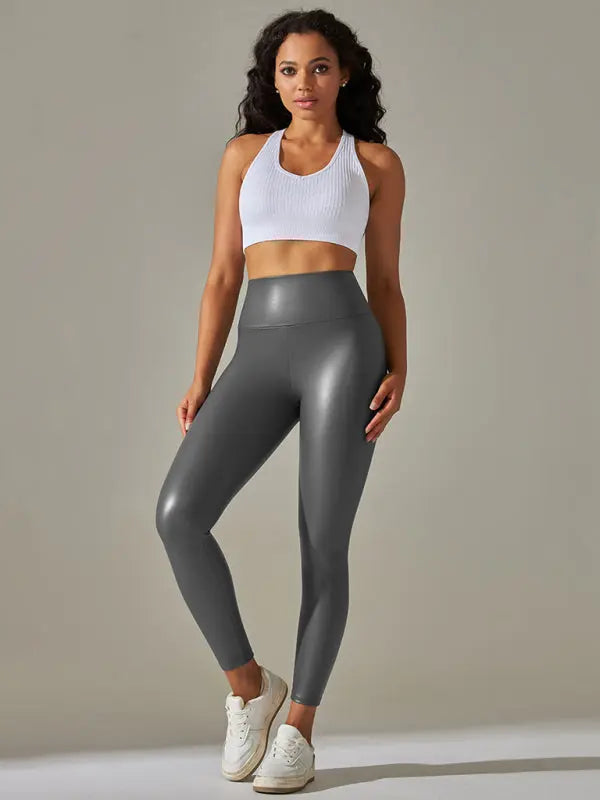 Blue Zone Planet | plus size leggings high waist tight PU leather pants colorful yoga pants BLUE ZONE PLANET