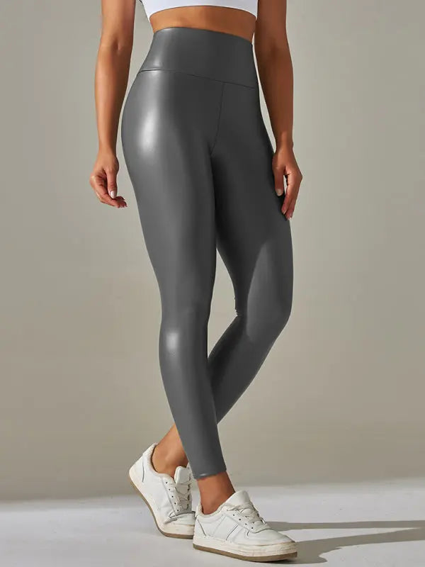 Blue Zone Planet | plus size leggings high waist tight PU leather pants colorful yoga pants BLUE ZONE PLANET