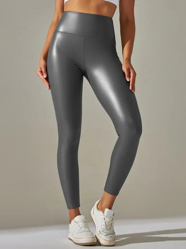Blue Zone Planet | plus size leggings high waist tight PU leather pants colorful yoga pants BLUE ZONE PLANET