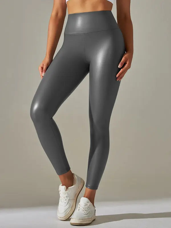 Blue Zone Planet | plus size leggings high waist tight PU leather pants colorful yoga pants BLUE ZONE PLANET