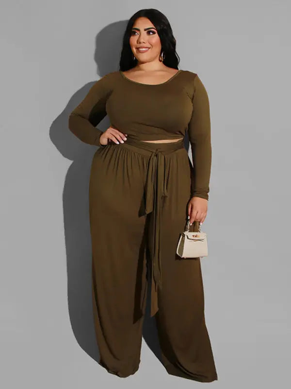Blue Zone Planet | plus size solid color knitted two-piece set BLUE ZONE PLANET