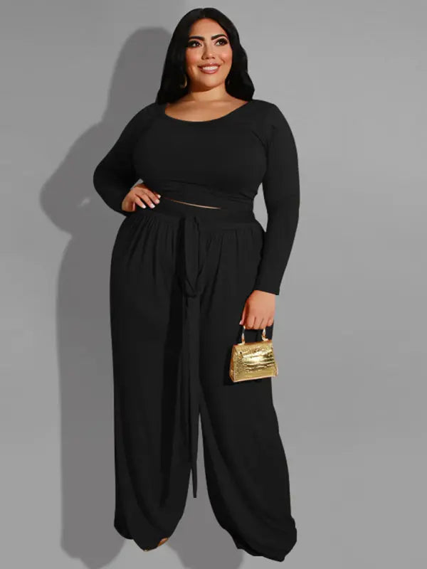 Blue Zone Planet | plus size solid color knitted two-piece set BLUE ZONE PLANET