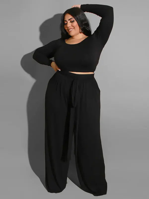 Blue Zone Planet | plus size solid color knitted two-piece set BLUE ZONE PLANET