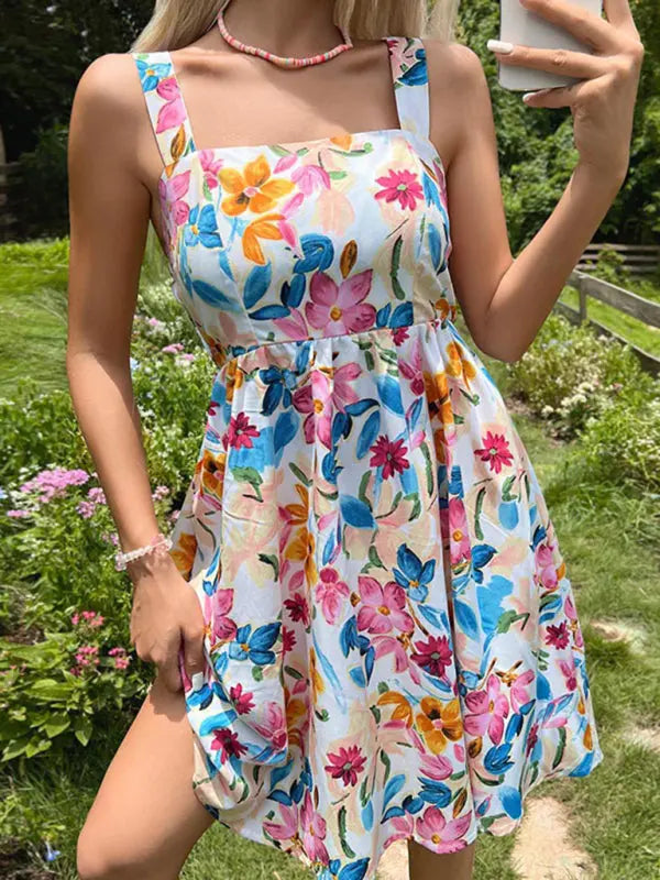 Blue Zone Planet | printed French style spaghetti strap skirt design sense floral dress BLUE ZONE PLANET