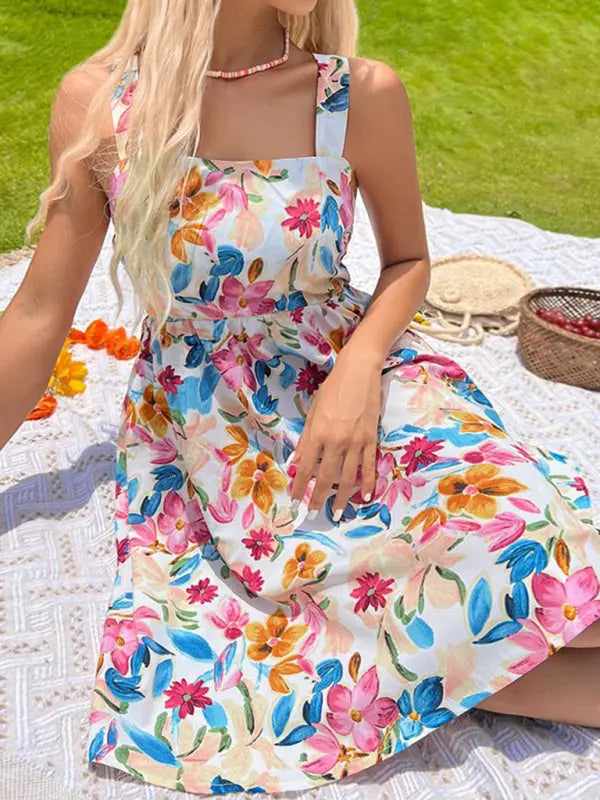 Blue Zone Planet | printed French style spaghetti strap skirt design sense floral dress BLUE ZONE PLANET