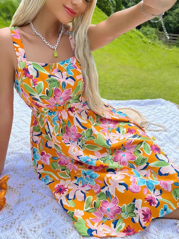 Blue Zone Planet | printed French style spaghetti strap skirt design sense floral dress BLUE ZONE PLANET