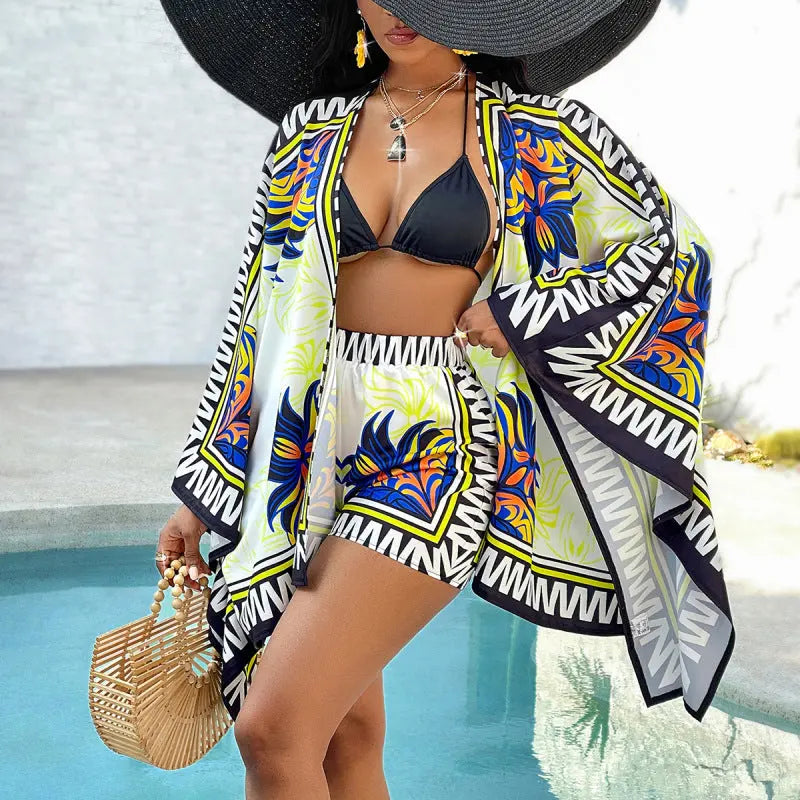 Blue Zone Planet | printed cardigan shorts two-piece set BLUE ZONE PLANET