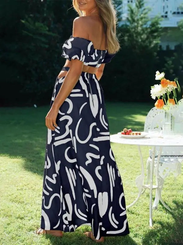 Blue Zone Planet | puff sleeve top, hollow long skirt, split skirt suit BLUE ZONE PLANET