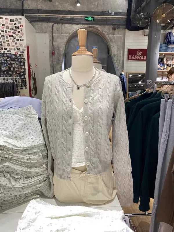 Blue Zone Planet | retro twist single-breasted knitted cardigan BLUE ZONE PLANET