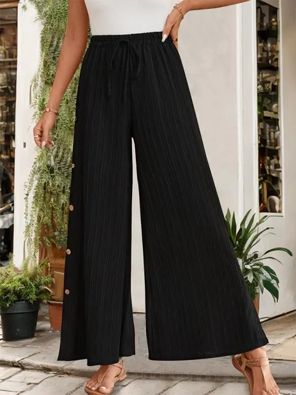 Blue Zone Planet | simple texture pants commuting high waist wide leg trousers BLUE ZONE PLANET
