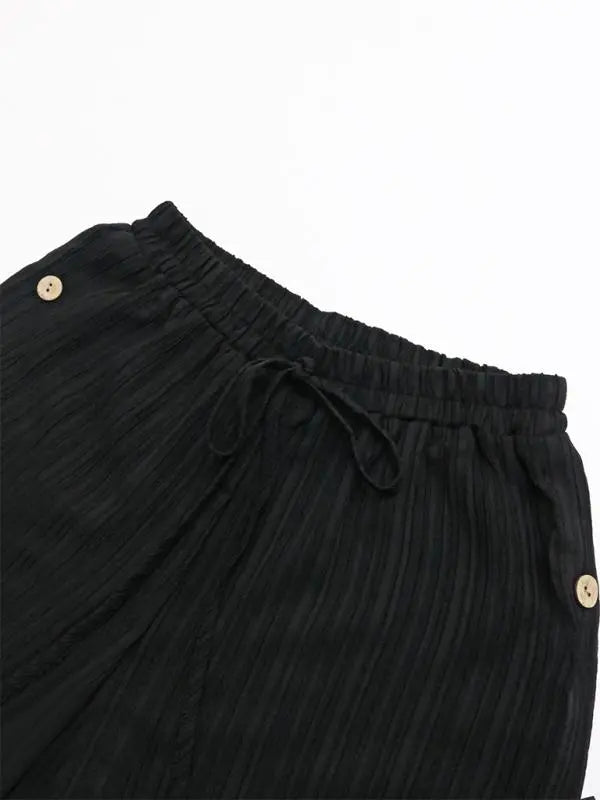 Blue Zone Planet | simple texture pants commuting high waist wide leg trousers BLUE ZONE PLANET