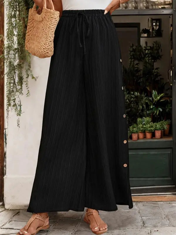 Blue Zone Planet | simple texture pants commuting high waist wide leg trousers BLUE ZONE PLANET