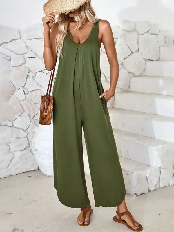 Blue Zone Planet | sleeveless V-neck wide-leg jumpsuit with pockets BLUE ZONE PLANET