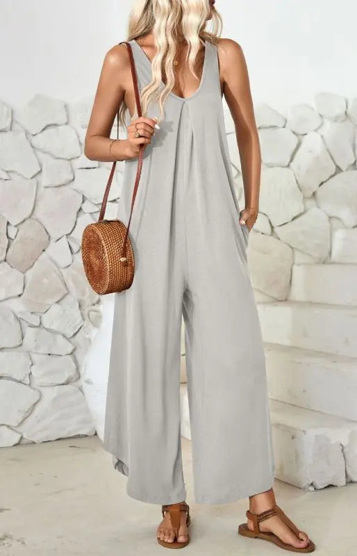 Blue Zone Planet | sleeveless V-neck wide-leg jumpsuit with pockets BLUE ZONE PLANET
