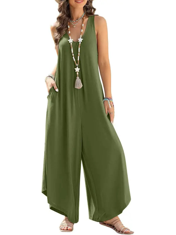 Blue Zone Planet |  sleeveless V-neck wide-leg jumpsuit with pockets BLUE ZONE PLANET