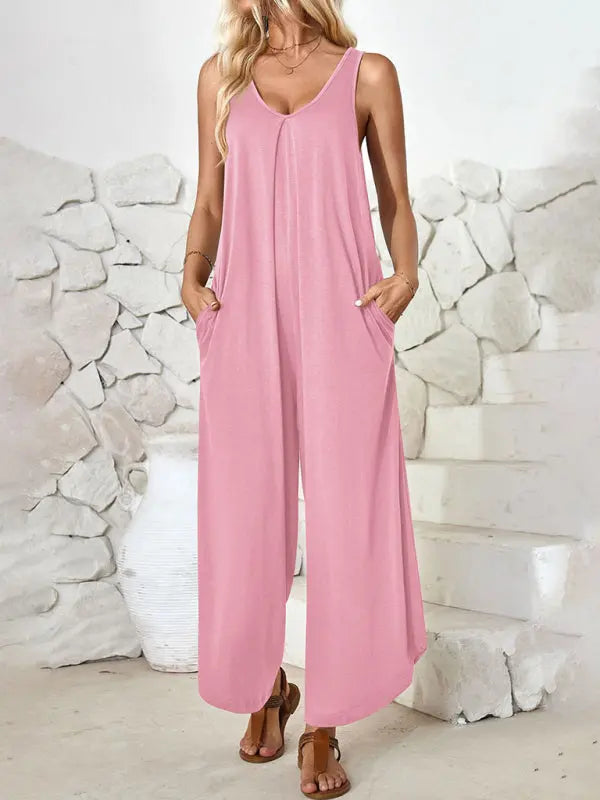 Blue Zone Planet | sleeveless V-neck wide-leg jumpsuit with pockets BLUE ZONE PLANET
