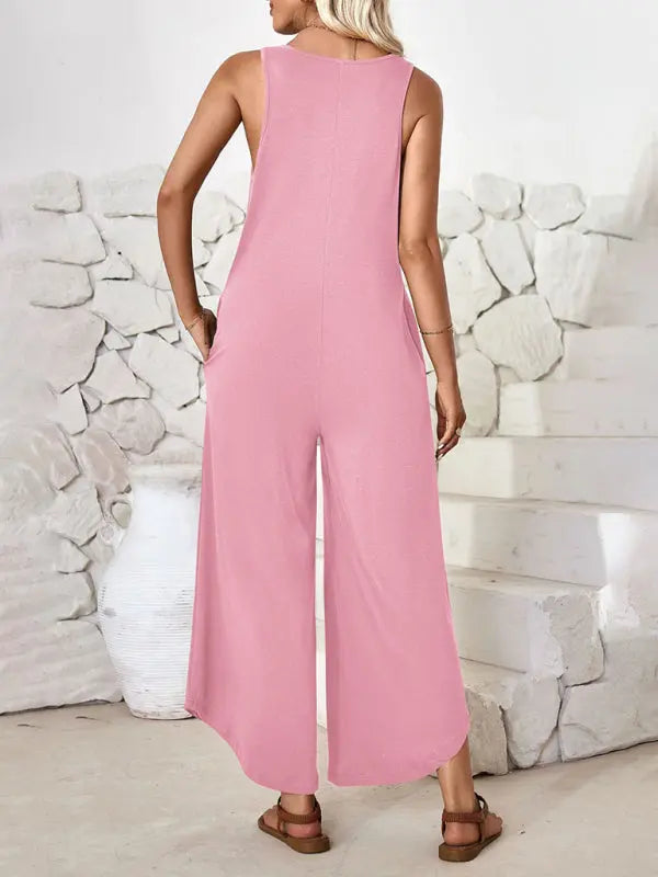 Blue Zone Planet | sleeveless V-neck wide-leg jumpsuit with pockets BLUE ZONE PLANET