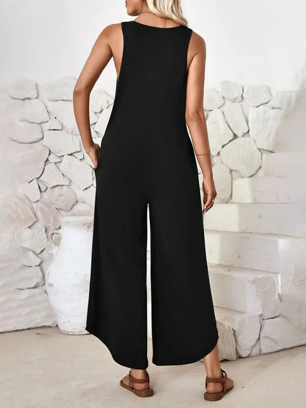Blue Zone Planet | sleeveless V-neck wide-leg jumpsuit with pockets BLUE ZONE PLANET