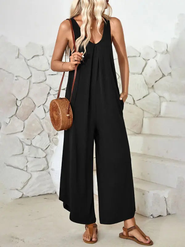 Blue Zone Planet | sleeveless V-neck wide-leg jumpsuit with pockets BLUE ZONE PLANET