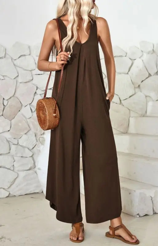 Blue Zone Planet | sleeveless V-neck wide-leg jumpsuit with pockets BLUE ZONE PLANET