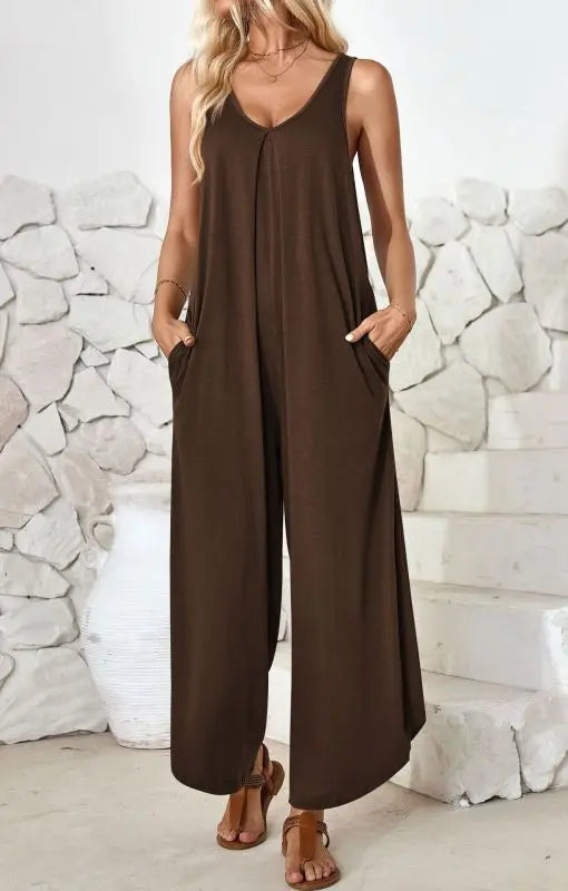 Blue Zone Planet | sleeveless V-neck wide-leg jumpsuit with pockets BLUE ZONE PLANET