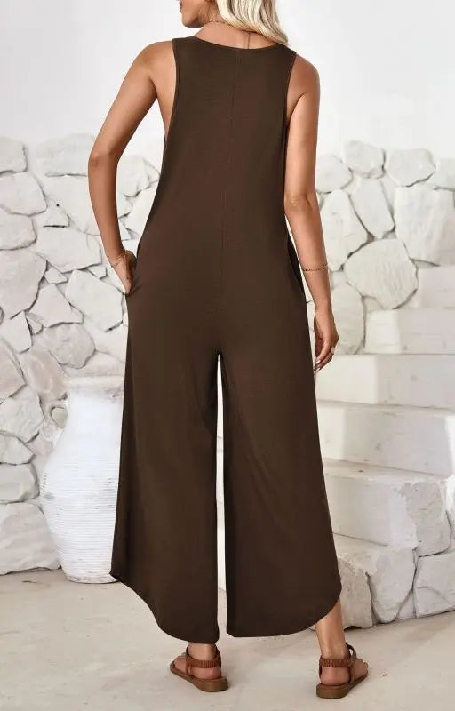 Blue Zone Planet | sleeveless V-neck wide-leg jumpsuit with pockets BLUE ZONE PLANET