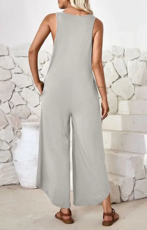 Blue Zone Planet |  sleeveless V-neck wide-leg jumpsuit with pockets BLUE ZONE PLANET