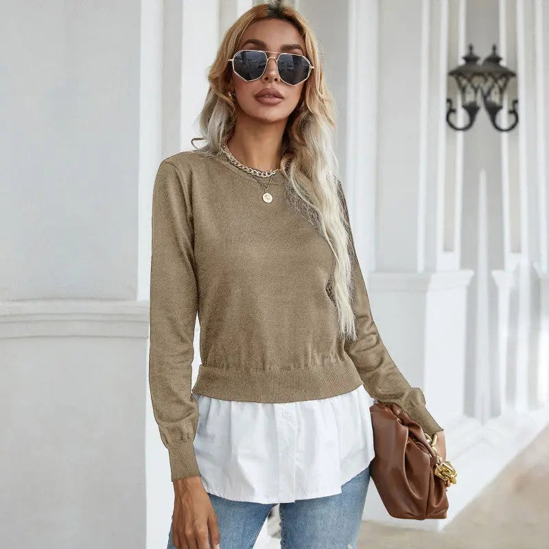 Blue Zone Planet | slim knitted stitching shirt fake two-piece sweater BLUE ZONE PLANET