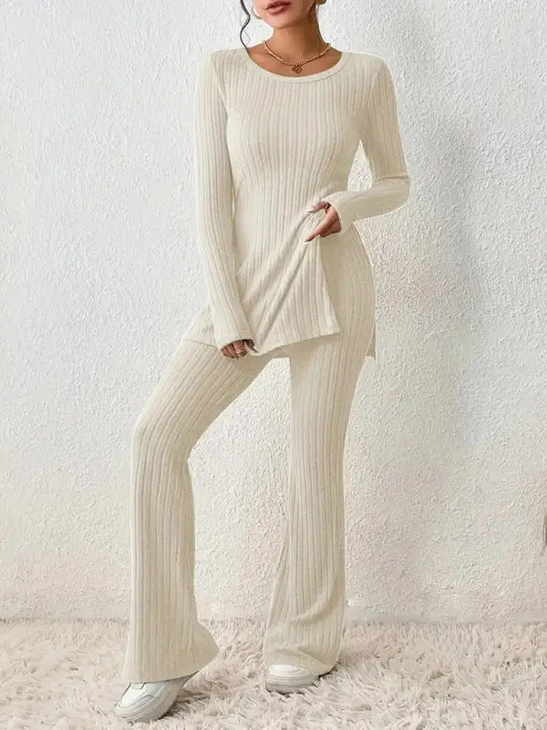 Blue Zone Planet | slim side slit knitted two-piece set BLUE ZONE PLANET
