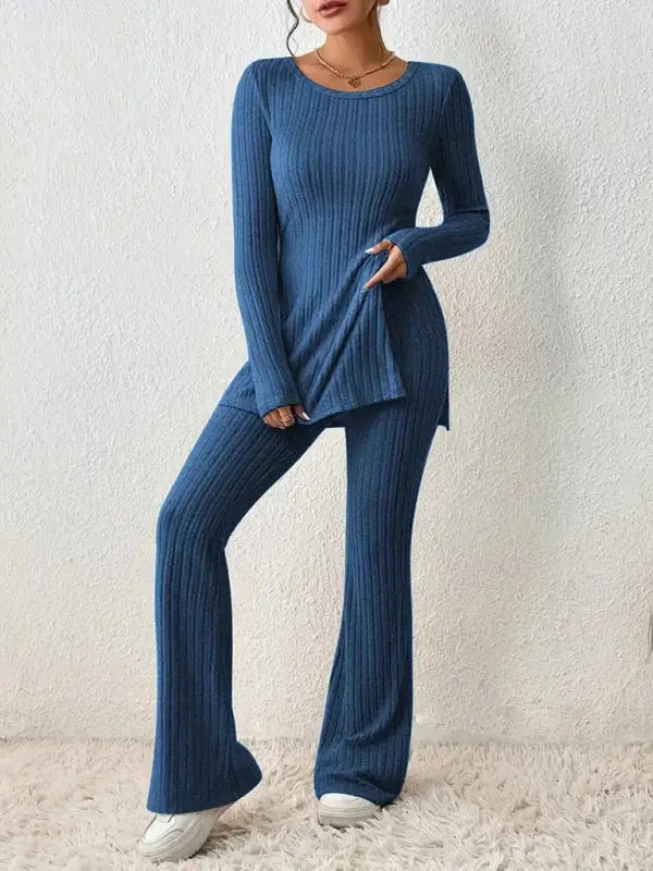 Blue Zone Planet | slim side slit knitted two-piece set BLUE ZONE PLANET