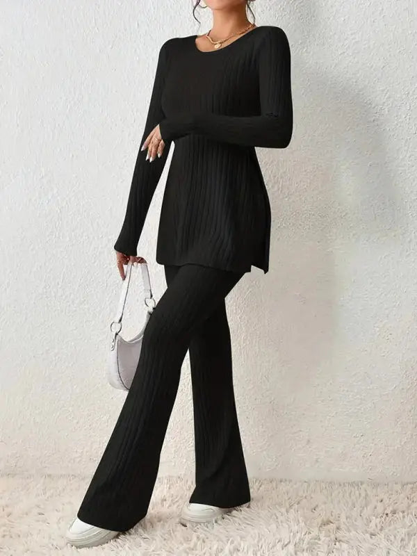Blue Zone Planet | slim side slit knitted two-piece set BLUE ZONE PLANET