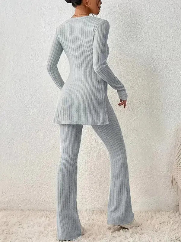 Blue Zone Planet | slim side slit knitted two-piece set BLUE ZONE PLANET