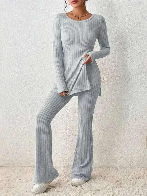 Blue Zone Planet | slim side slit knitted two-piece set BLUE ZONE PLANET