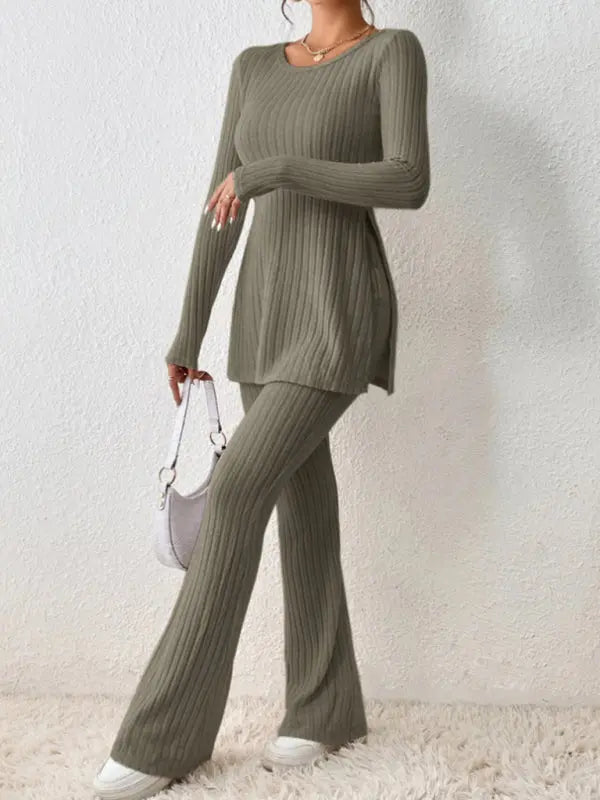 Blue Zone Planet | slim side slit knitted two-piece set BLUE ZONE PLANET