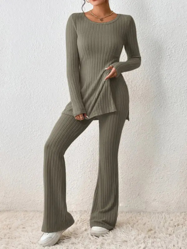 Blue Zone Planet | slim side slit knitted two-piece set BLUE ZONE PLANET