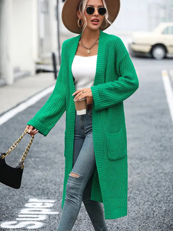 Blue Zone Planet | solid color knitted sweater pocket coat sweater BLUE ZONE PLANET