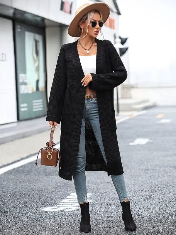 Blue Zone Planet | solid color knitted sweater pocket coat sweater BLUE ZONE PLANET
