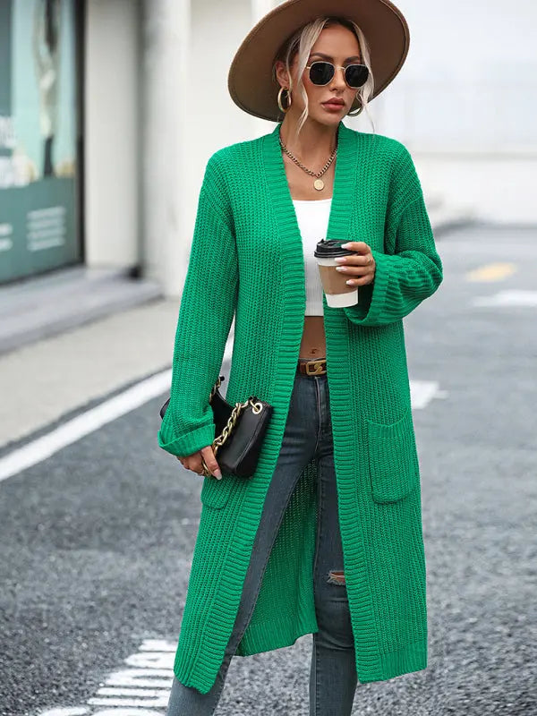Blue Zone Planet | solid color knitted sweater pocket coat sweater BLUE ZONE PLANET