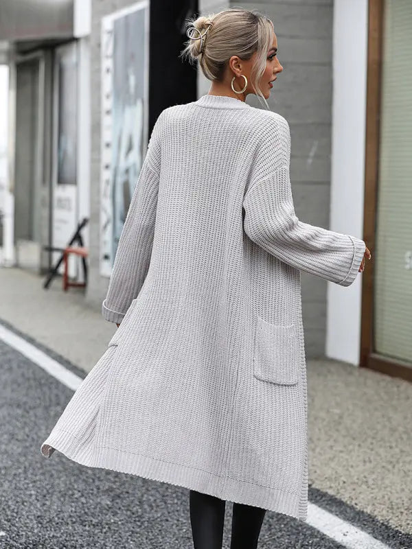 Blue Zone Planet | solid color knitted sweater pocket coat sweater BLUE ZONE PLANET