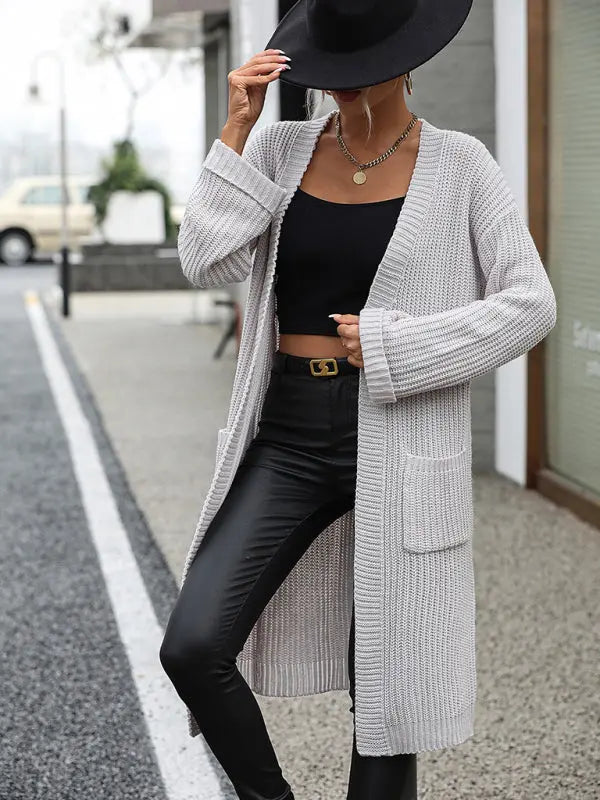 Blue Zone Planet | solid color knitted sweater pocket coat sweater BLUE ZONE PLANET