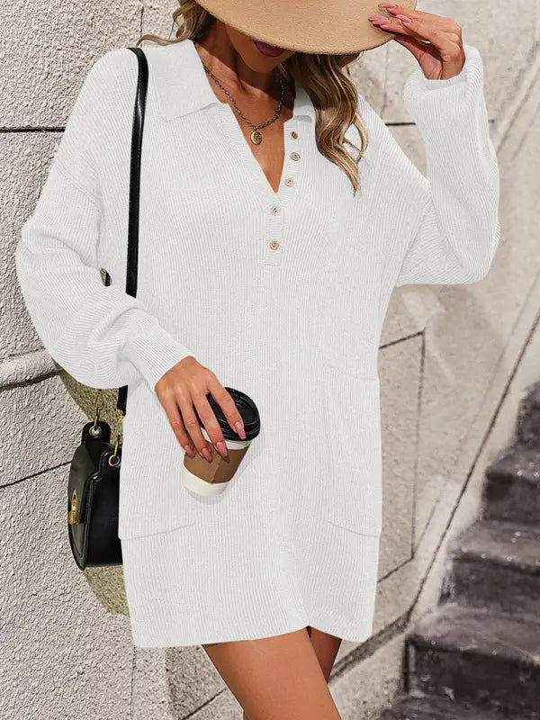 Blue Zone Planet | solid color lapel button sweater mid-length coat sweater BLUE ZONE PLANET