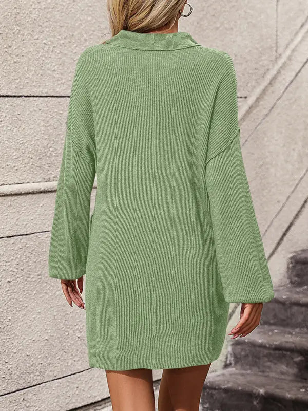 Blue Zone Planet | solid color lapel button sweater mid-length coat sweater BLUE ZONE PLANET