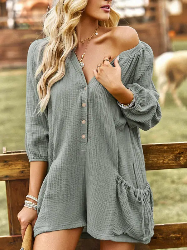 Blue Zone Planet | solid color loose cotton and linen jumpsuit BLUE ZONE PLANET