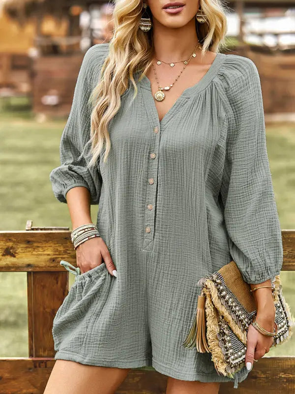 Blue Zone Planet | solid color loose cotton and linen jumpsuit BLUE ZONE PLANET